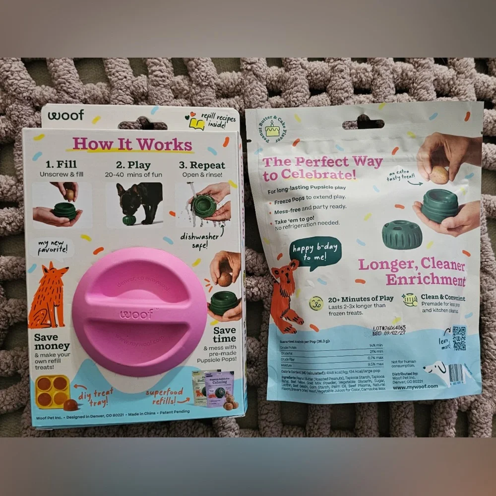Woof Pupsicle Dog Treat Toy (L) with Pupsicle Birthday Refill Pops (L)